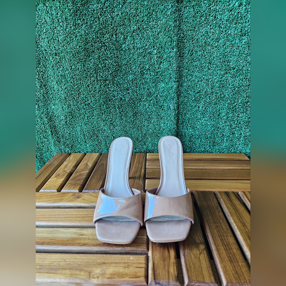 Tan Patent Leather Mule Heels